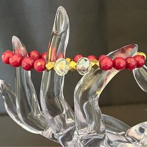 Elegant Red and Gold Beaded Bracelet by Gemelli